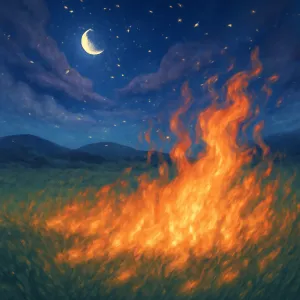 A dream where a fire spreads on a grassy field