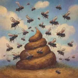 A dream where many flies gather around feces