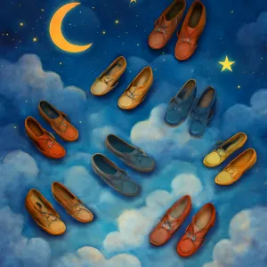 A dream where multiple pairs of shoes are scattered around