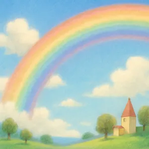 A rainbow appearing on a clear midday sky