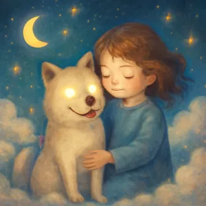 A dream where your own dog's eyes shine brightly.