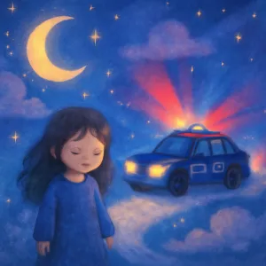 A dream in which a police car passes by with loud sirens blaring.
