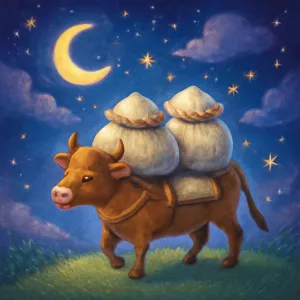 A dream where two sacks of salt are loaded onto a cow's back.