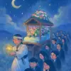 A dream where many people follow a funeral bier