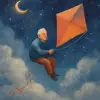 A dream of an elderly man with white hair riding a kite downward