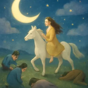Dreaming of riding a horse while people around you are bowing or lying down.